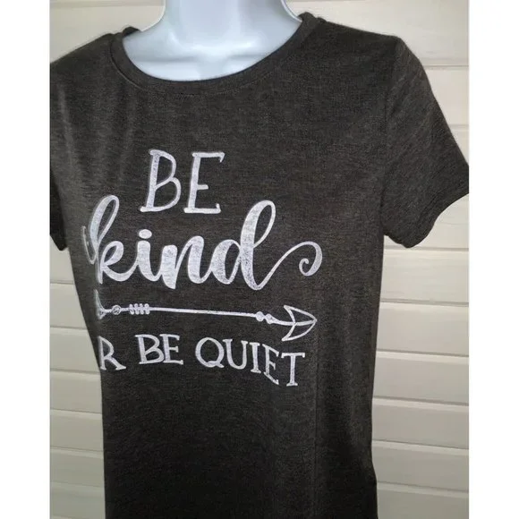 NWT Maurices Sz XS Be Kind Or Be Quiet Graphic Tee Gray Heather S/S - Picture 2 of 10